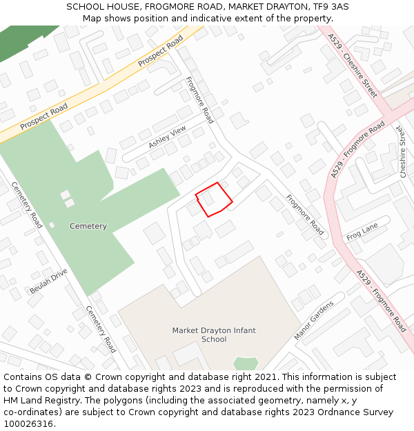 SCHOOL HOUSE, FROGMORE ROAD, MARKET DRAYTON, TF9 3AS: Location map and indicative extent of plot