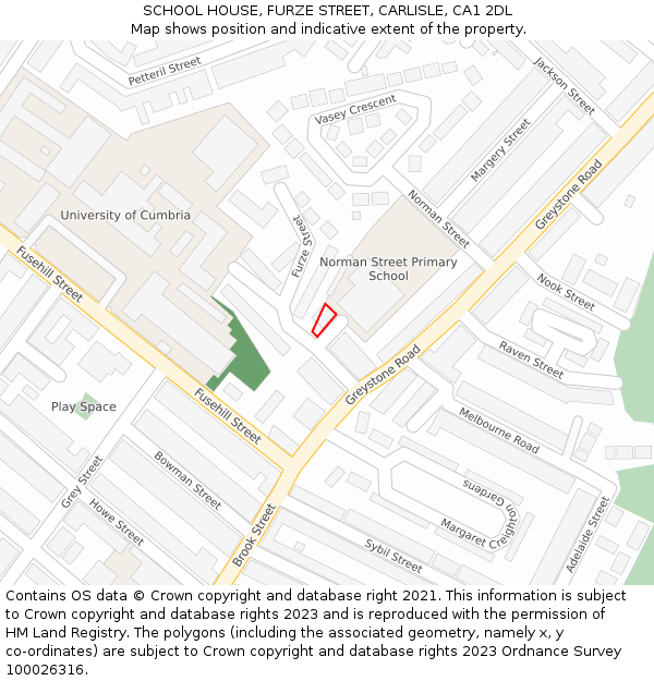 SCHOOL HOUSE, FURZE STREET, CARLISLE, CA1 2DL: Location map and indicative extent of plot