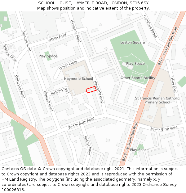 SCHOOL HOUSE, HAYMERLE ROAD, LONDON, SE15 6SY: Location map and indicative extent of plot