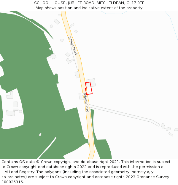 SCHOOL HOUSE, JUBILEE ROAD, MITCHELDEAN, GL17 0EE: Location map and indicative extent of plot