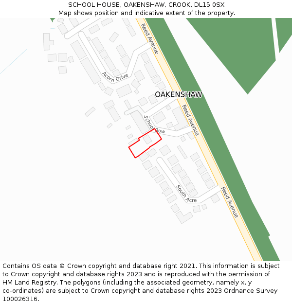 SCHOOL HOUSE, OAKENSHAW, CROOK, DL15 0SX: Location map and indicative extent of plot