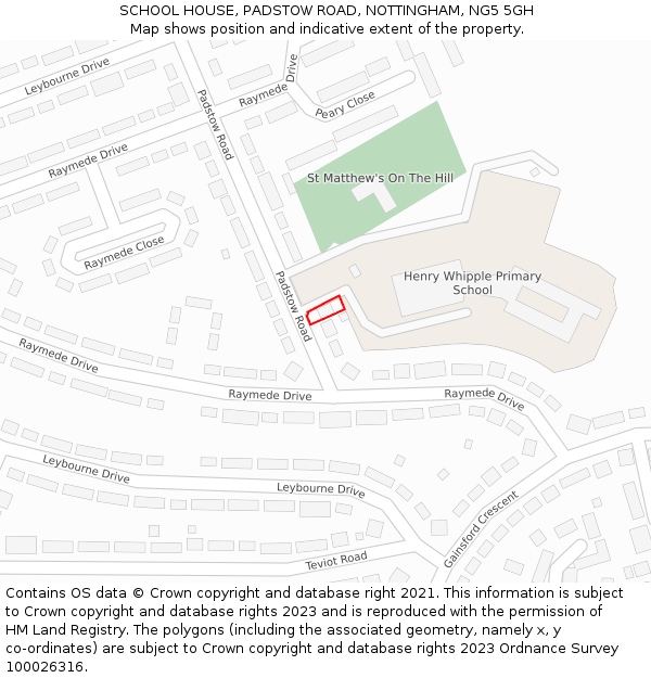 SCHOOL HOUSE, PADSTOW ROAD, NOTTINGHAM, NG5 5GH: Location map and indicative extent of plot
