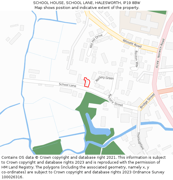 SCHOOL HOUSE, SCHOOL LANE, HALESWORTH, IP19 8BW: Location map and indicative extent of plot