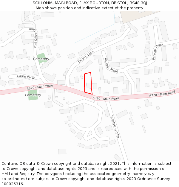 SCILLONIA, MAIN ROAD, FLAX BOURTON, BRISTOL, BS48 3QJ: Location map and indicative extent of plot