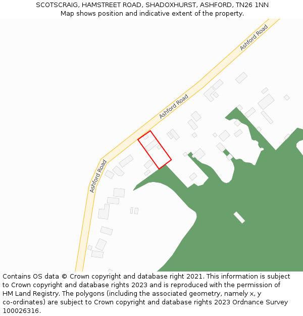 SCOTSCRAIG, HAMSTREET ROAD, SHADOXHURST, ASHFORD, TN26 1NN: Location map and indicative extent of plot