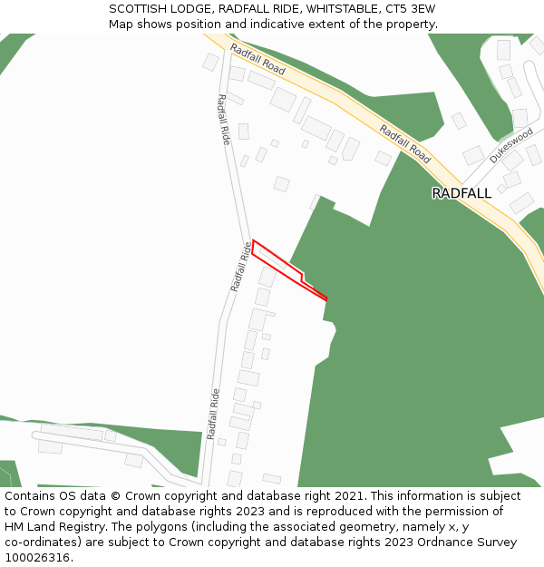 SCOTTISH LODGE, RADFALL RIDE, WHITSTABLE, CT5 3EW: Location map and indicative extent of plot