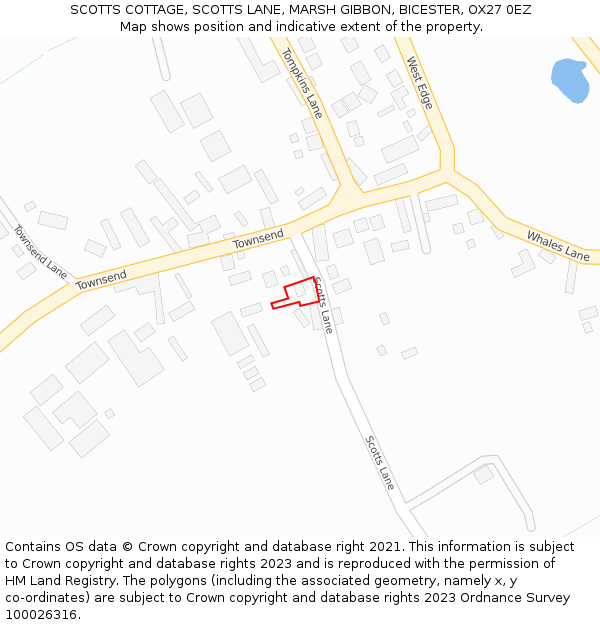 SCOTTS COTTAGE, SCOTTS LANE, MARSH GIBBON, BICESTER, OX27 0EZ: Location map and indicative extent of plot