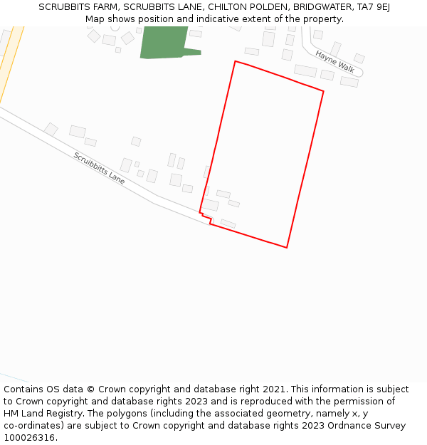 SCRUBBITS FARM, SCRUBBITS LANE, CHILTON POLDEN, BRIDGWATER, TA7 9EJ: Location map and indicative extent of plot