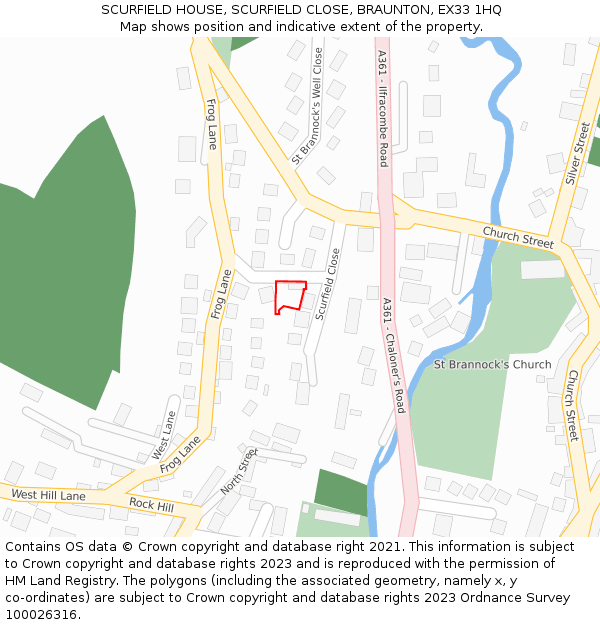 SCURFIELD HOUSE, SCURFIELD CLOSE, BRAUNTON, EX33 1HQ: Location map and indicative extent of plot