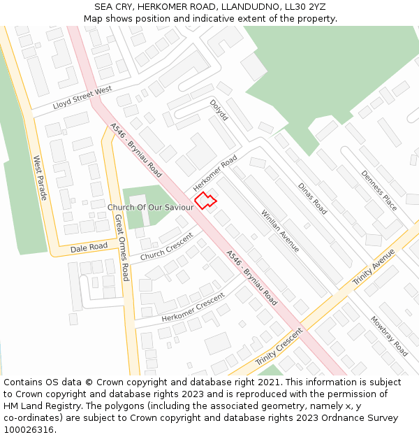 SEA CRY, HERKOMER ROAD, LLANDUDNO, LL30 2YZ: Location map and indicative extent of plot