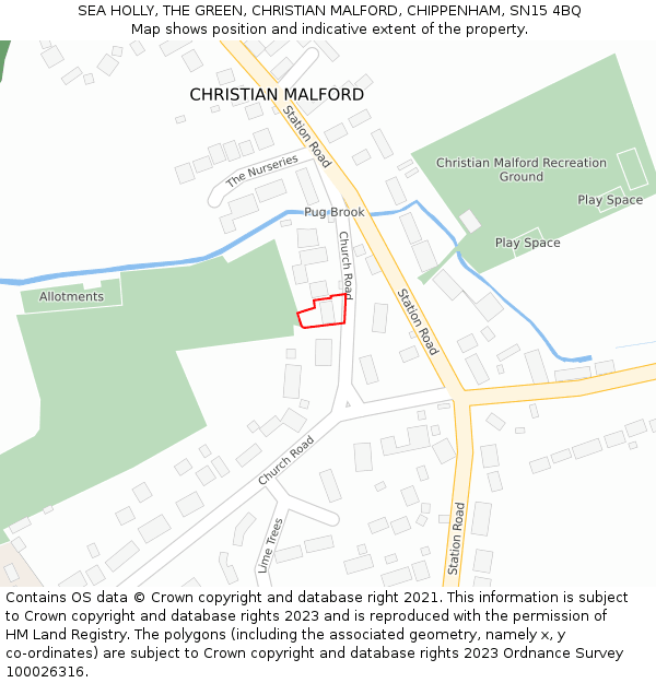SEA HOLLY, THE GREEN, CHRISTIAN MALFORD, CHIPPENHAM, SN15 4BQ: Location map and indicative extent of plot