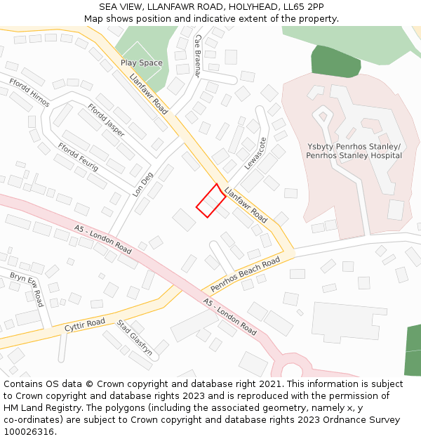 SEA VIEW, LLANFAWR ROAD, HOLYHEAD, LL65 2PP: Location map and indicative extent of plot