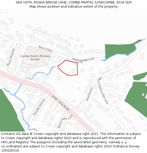 SEA VISTA, ROSEA BRIDGE LANE, COMBE MARTIN, ILFRACOMBE, EX34 0DP: Location map and indicative extent of plot