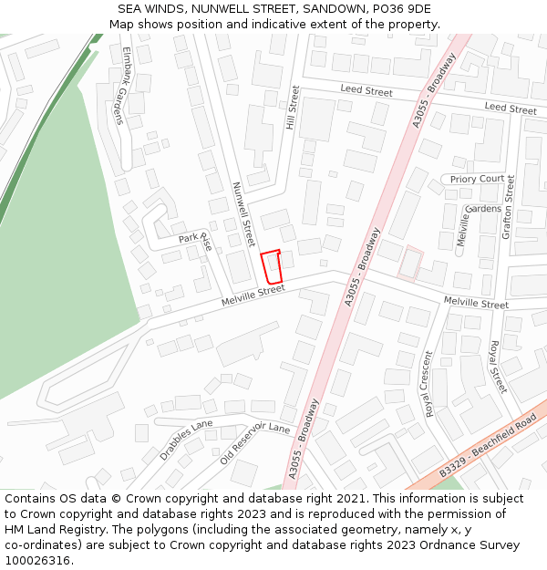 SEA WINDS, NUNWELL STREET, SANDOWN, PO36 9DE: Location map and indicative extent of plot