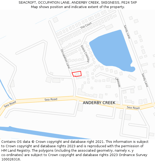 SEACROFT, OCCUPATION LANE, ANDERBY CREEK, SKEGNESS, PE24 5XP: Location map and indicative extent of plot