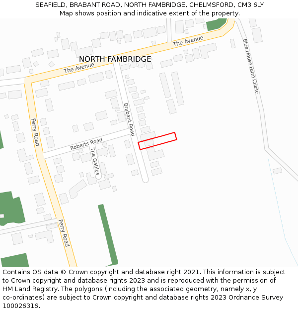 SEAFIELD, BRABANT ROAD, NORTH FAMBRIDGE, CHELMSFORD, CM3 6LY: Location map and indicative extent of plot