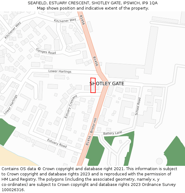 SEAFIELD, ESTUARY CRESCENT, SHOTLEY GATE, IPSWICH, IP9 1QA: Location map and indicative extent of plot