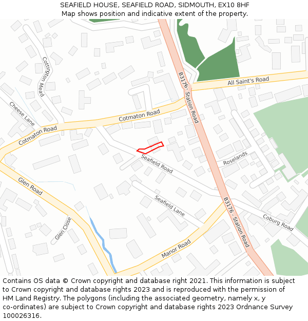 SEAFIELD HOUSE, SEAFIELD ROAD, SIDMOUTH, EX10 8HF: Location map and indicative extent of plot
