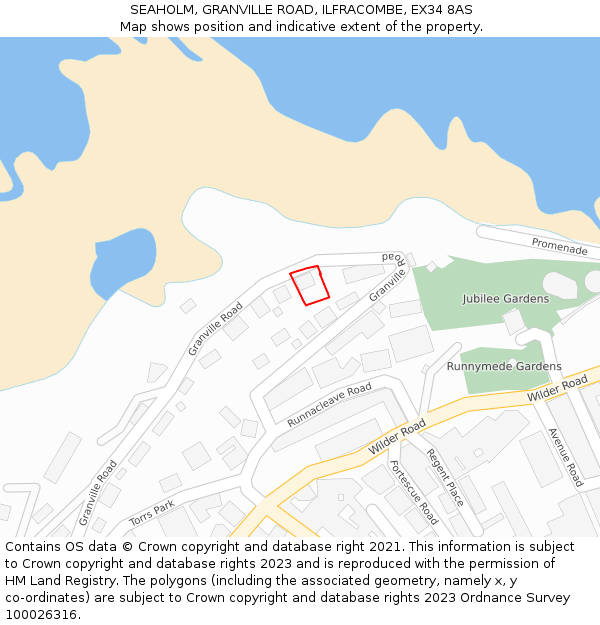 SEAHOLM, GRANVILLE ROAD, ILFRACOMBE, EX34 8AS: Location map and indicative extent of plot