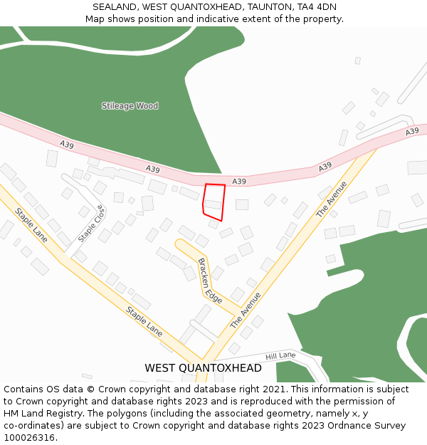 SEALAND, WEST QUANTOXHEAD, TAUNTON, TA4 4DN: Location map and indicative extent of plot