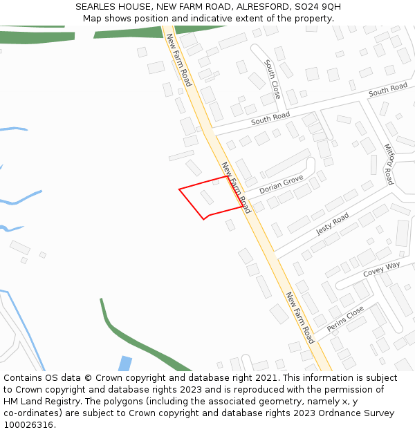 SEARLES HOUSE, NEW FARM ROAD, ALRESFORD, SO24 9QH: Location map and indicative extent of plot