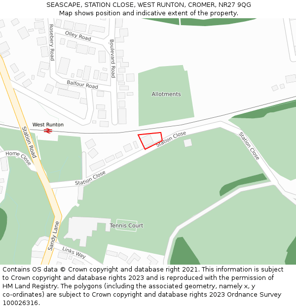 SEASCAPE, STATION CLOSE, WEST RUNTON, CROMER, NR27 9QG: Location map and indicative extent of plot