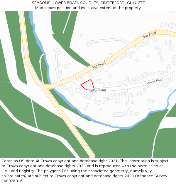 SEASONS, LOWER ROAD, SOUDLEY, CINDERFORD, GL14 2TZ: Location map and indicative extent of plot