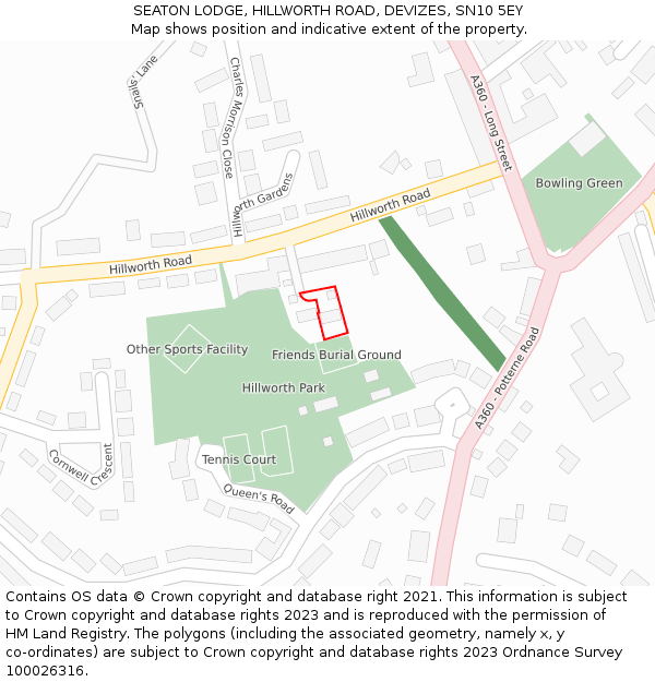 SEATON LODGE, HILLWORTH ROAD, DEVIZES, SN10 5EY: Location map and indicative extent of plot