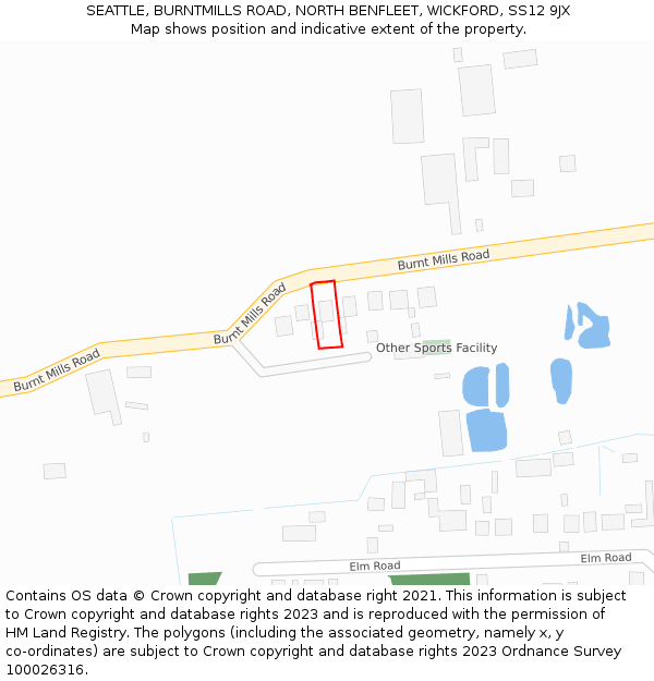 SEATTLE, BURNTMILLS ROAD, NORTH BENFLEET, WICKFORD, SS12 9JX: Location map and indicative extent of plot