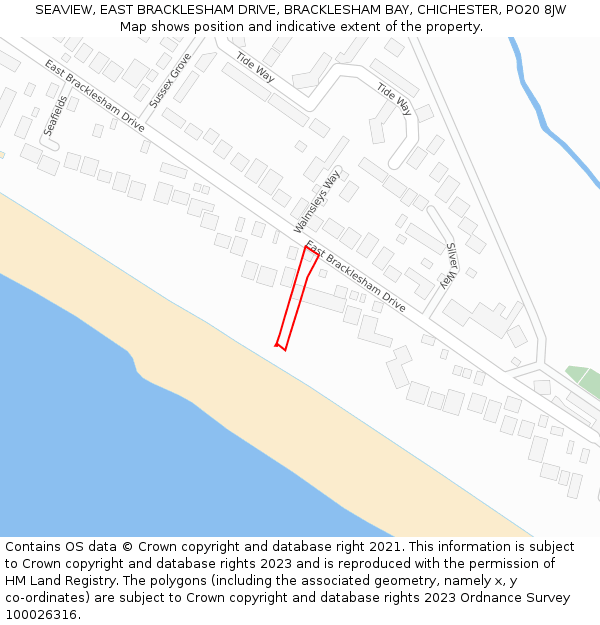 SEAVIEW, EAST BRACKLESHAM DRIVE, BRACKLESHAM BAY, CHICHESTER, PO20 8JW: Location map and indicative extent of plot