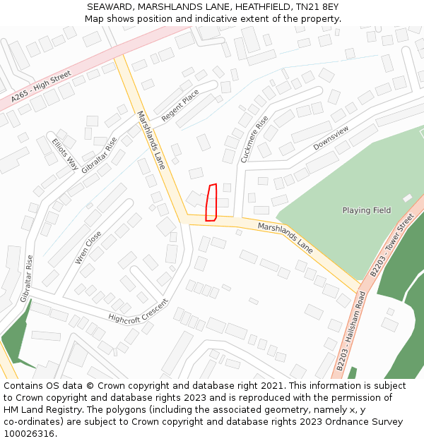 SEAWARD, MARSHLANDS LANE, HEATHFIELD, TN21 8EY: Location map and indicative extent of plot