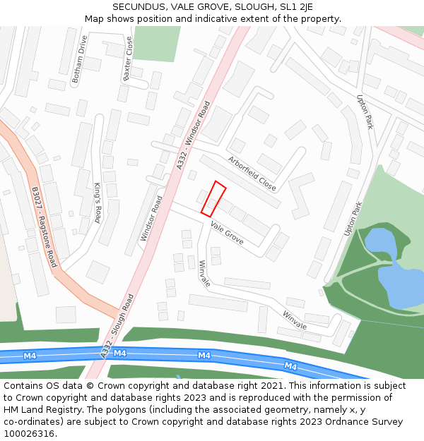 SECUNDUS, VALE GROVE, SLOUGH, SL1 2JE: Location map and indicative extent of plot