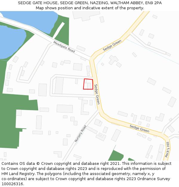 SEDGE GATE HOUSE, SEDGE GREEN, NAZEING, WALTHAM ABBEY, EN9 2PA: Location map and indicative extent of plot