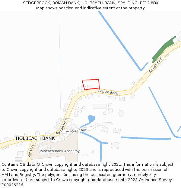 SEDGEBROOK, ROMAN BANK, HOLBEACH BANK, SPALDING, PE12 8BX: Location map and indicative extent of plot