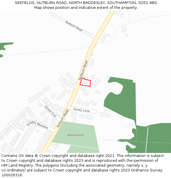 SEEFIELDS, NUTBURN ROAD, NORTH BADDESLEY, SOUTHAMPTON, SO52 9BG: Location map and indicative extent of plot