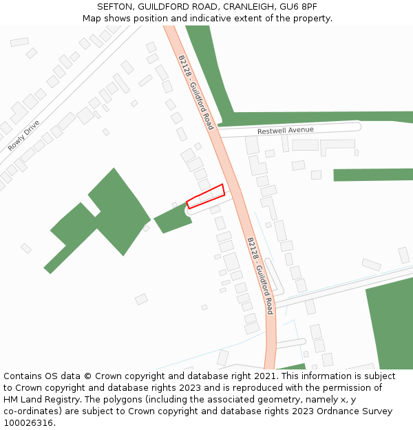 SEFTON, GUILDFORD ROAD, CRANLEIGH, GU6 8PF: Location map and indicative extent of plot