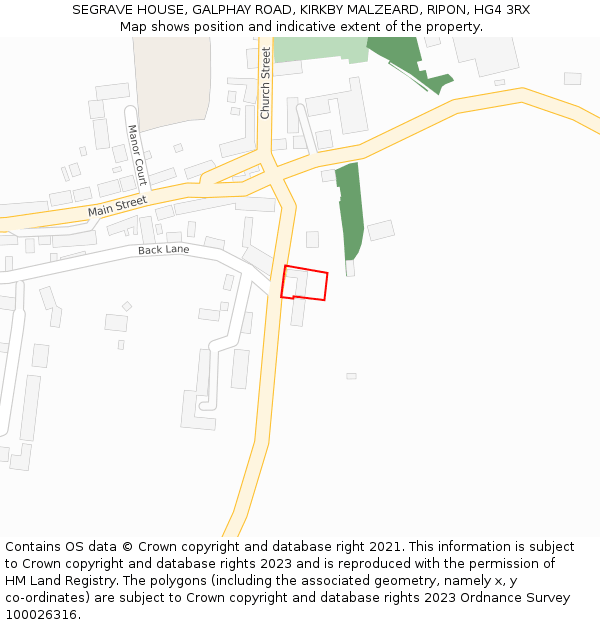 SEGRAVE HOUSE, GALPHAY ROAD, KIRKBY MALZEARD, RIPON, HG4 3RX: Location map and indicative extent of plot