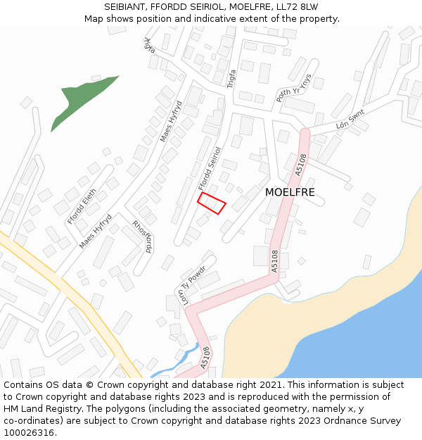 SEIBIANT, FFORDD SEIRIOL, MOELFRE, LL72 8LW: Location map and indicative extent of plot