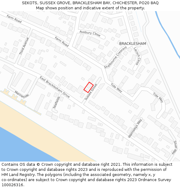 SEKOTS, SUSSEX GROVE, BRACKLESHAM BAY, CHICHESTER, PO20 8AQ: Location map and indicative extent of plot