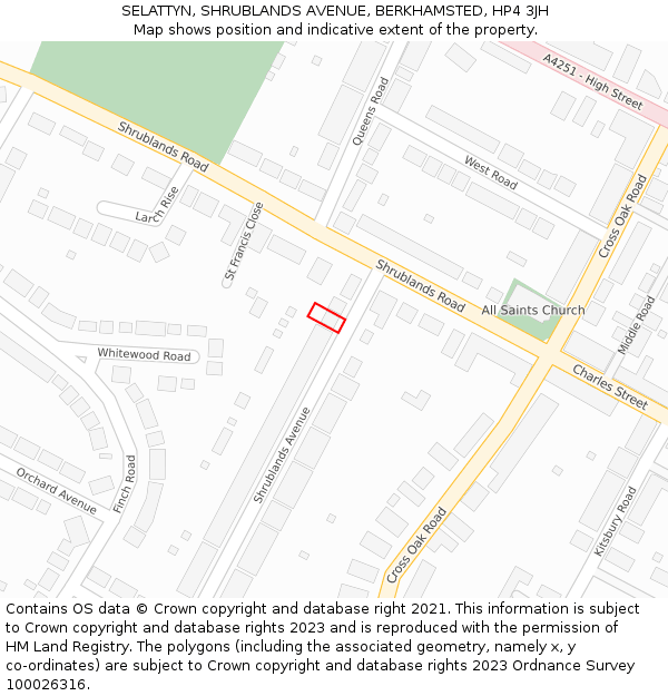 SELATTYN, SHRUBLANDS AVENUE, BERKHAMSTED, HP4 3JH: Location map and indicative extent of plot