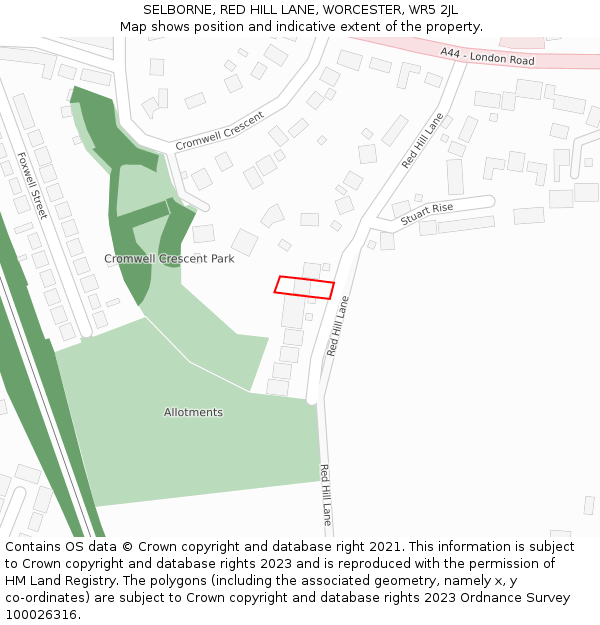 SELBORNE, RED HILL LANE, WORCESTER, WR5 2JL: Location map and indicative extent of plot