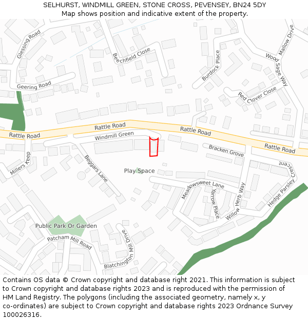 SELHURST, WINDMILL GREEN, STONE CROSS, PEVENSEY, BN24 5DY: Location map and indicative extent of plot