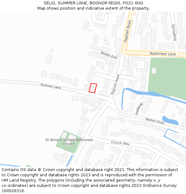 SELIG, SUMMER LANE, BOGNOR REGIS, PO21 4NG: Location map and indicative extent of plot