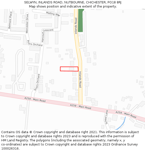 SELWYN, INLANDS ROAD, NUTBOURNE, CHICHESTER, PO18 8RJ: Location map and indicative extent of plot