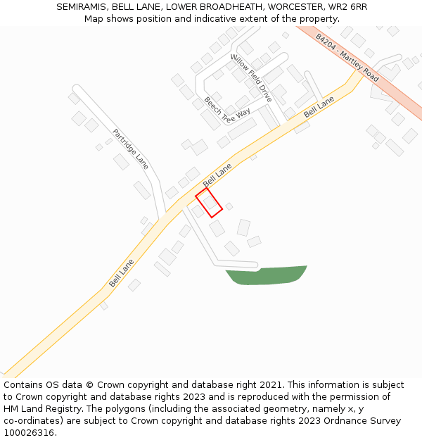 SEMIRAMIS, BELL LANE, LOWER BROADHEATH, WORCESTER, WR2 6RR: Location map and indicative extent of plot