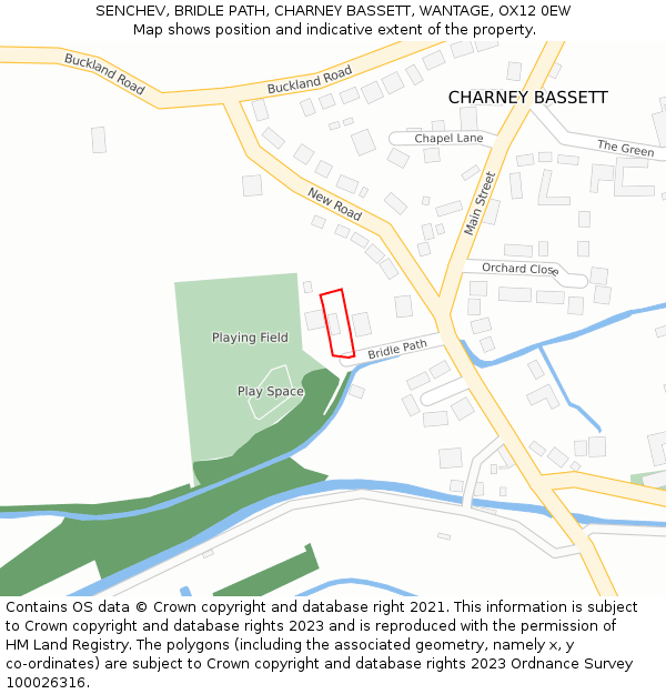 SENCHEV, BRIDLE PATH, CHARNEY BASSETT, WANTAGE, OX12 0EW: Location map and indicative extent of plot