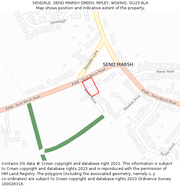 SENDALE, SEND MARSH GREEN, RIPLEY, WOKING, GU23 6LA: Location map and indicative extent of plot