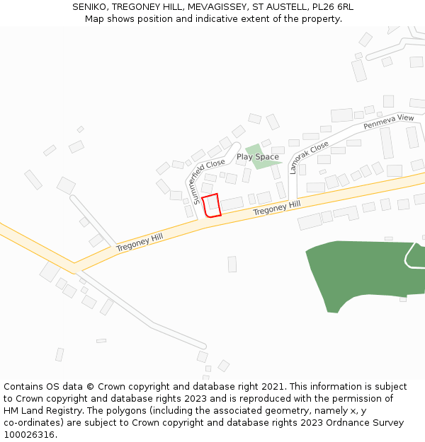 SENIKO, TREGONEY HILL, MEVAGISSEY, ST AUSTELL, PL26 6RL: Location map and indicative extent of plot
