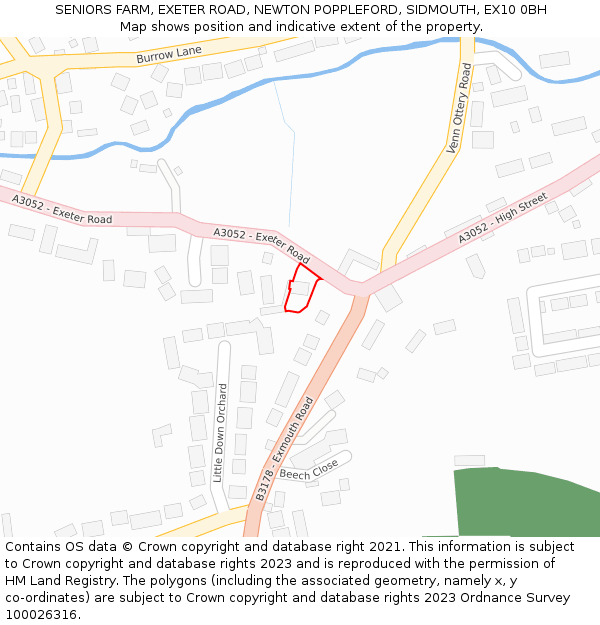 SENIORS FARM, EXETER ROAD, NEWTON POPPLEFORD, SIDMOUTH, EX10 0BH: Location map and indicative extent of plot