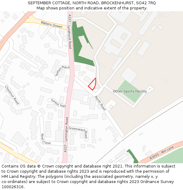 SEPTEMBER COTTAGE, NORTH ROAD, BROCKENHURST, SO42 7RQ: Location map and indicative extent of plot